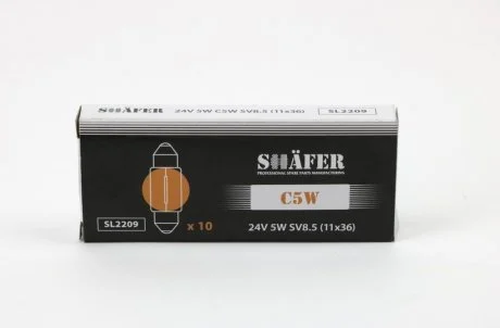 Лампа накаливания 24V 5W C5W SV8.5 (11x36) (картонная упаковка по 10шт)) SHAFER SL2209