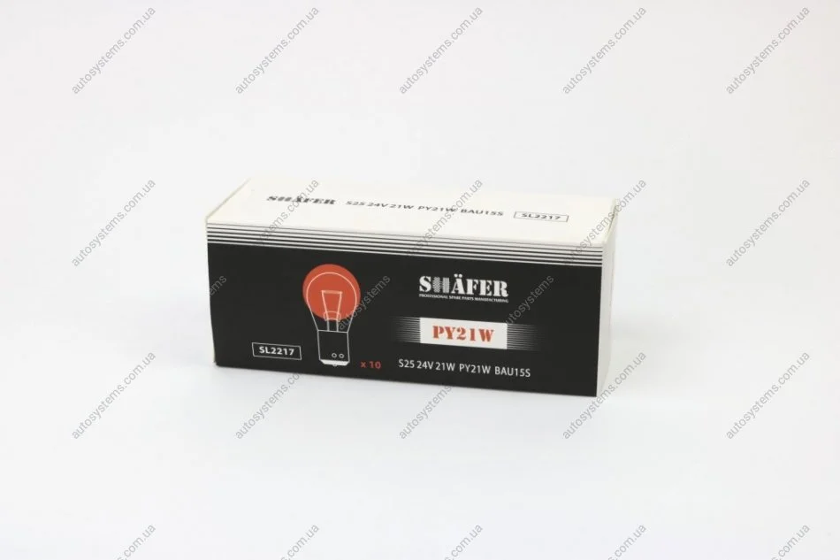 Лампа розжарювання 24V 21W PY21W BAU15S (помаранчева) (картонна упаковка по 10шт))) SHAFER SL2217 (фото 1)