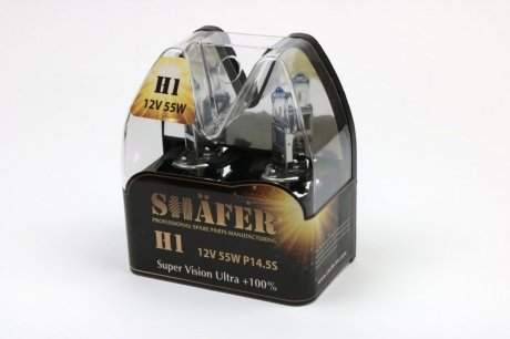 Лампа галогенова H1 12V55W P14.5S Super Vision Ultra +100% (комплект, пластиковий бокс 2шт) SHAFER SL3001