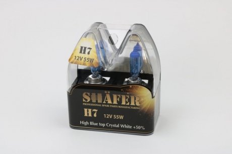 Лампа галогенова H7 12V55W High Blue top Crystal White +50% (комплект, пластиковий бокс 2шт)) SHAFER SL3007C