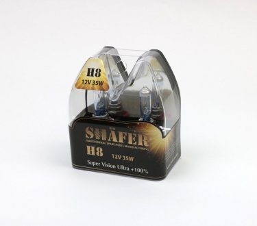 Фото лампа галогенова H8 12V35W Super Vision Ultra +100% (комплект, пластиковий бокс 2шт) SHAFER SL3008 Лампа галогенова H8 12V35W Super Vision Ultra +100% (комплект, пластиковий бокс 2шт) SHAFER SL3008