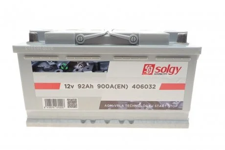 Акумуляторна батарея 92Ah/900A (353x175x190/+R/B13) (Start-Stop AGM) Solgy 406032
