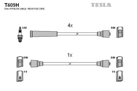 Провода высоковольтные, комплект TESLA T409H