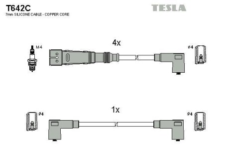 Провода высоковольтные, комплект TESLA T642C