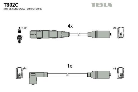 Провода высоковольтные, комплект TESLA T802C