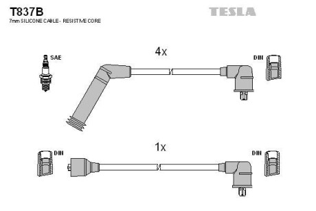 Провода высоковольтные, комплект TESLA T837B