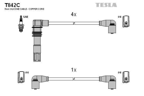 Провода высоковольтные, комплект TESLA T842C