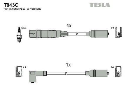 Провода высоковольтные, комплект TESLA T843C