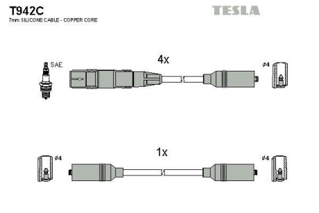 Провода высоковольтные, комплект TESLA T942C