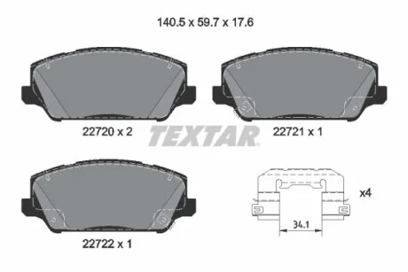 Тормозные колодки дисковые, комплект TEXTAR 2272001