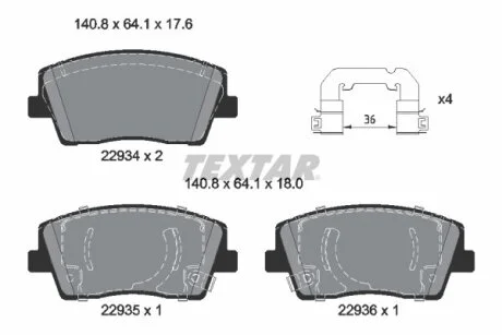 Тормозные колодки дисковые, комплект TEXTAR 2293401