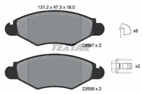Комплект гальмівних колодок передн, CITROEN XSARA NISSAN KUBISTAR PEUGEOT 206, 206+ 1.1-1.9D 04.97- TEXTAR 2359703