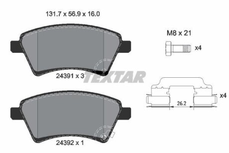 Тормозные колодки дисковые, комплект TEXTAR 2439101