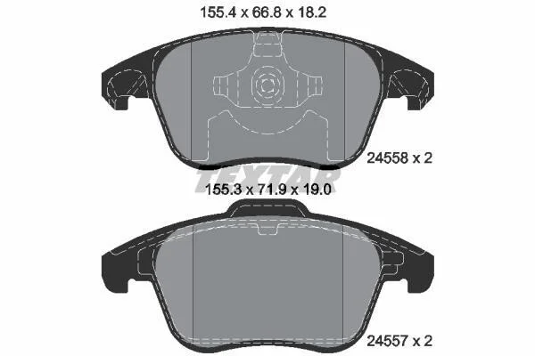 Комплект гальмівних колодок передн, DS DS 3 / DS 3, DS 4, DS 5 CITROEN C4 GRAND PICASSO I, C4 II, C4 III, C4 PICASSO I, C4 PICASSO II, DS4, DS5 OPEL CORSA F, MOKKA 1.2-Electric 10.06- TEXTAR 2455801 (фото 1)