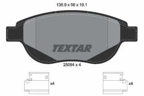 Тормозные колодки дисковые, комплект TEXTAR 2509401
