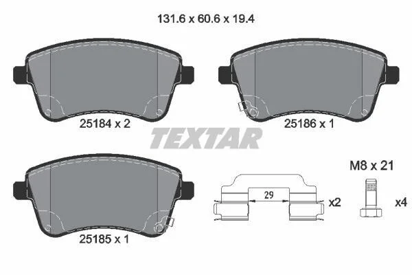 Комплект гальмівних колодок передн, KIA VENGA 1.4-1.6D 02.10- TEXTAR 2518401 (фото 1)