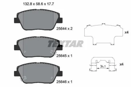 Комплект гальмівних колодок передн, HYUNDAI GRANDEUR, SONATA VI KIA OPTIMA 1.7D-3.0LPG 06.10-12.17 TEXTAR 2564401