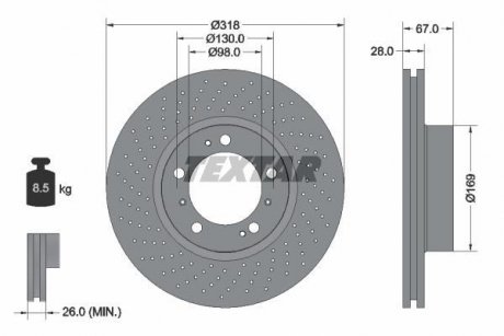 Диск гальмівний (передній) Porsche 911/Boxster/Cayman 2.9-3.6 97-13 (318x28) (L) PRO+ TEXTAR 92099905