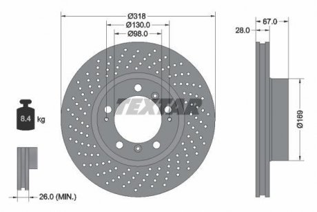 Диск гальмівний (передній) Porsche 911/Boxster/Cayman 2.9-3.6 97-13 (318x28) (R) PRO+ TEXTAR 92100005