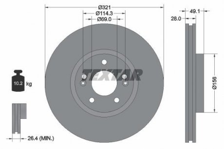 Диск гальмівний (передній) Hyundai Santa Fe 06-/Kia Sorento 09- (321x28) (замінено на 92166005) TEXTAR 92166003