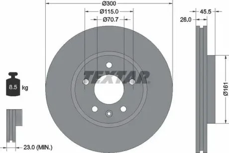 Диск гальмівний (передній) Opel Astra J 09- (300x26) PRO+ TEXTAR 92205605
