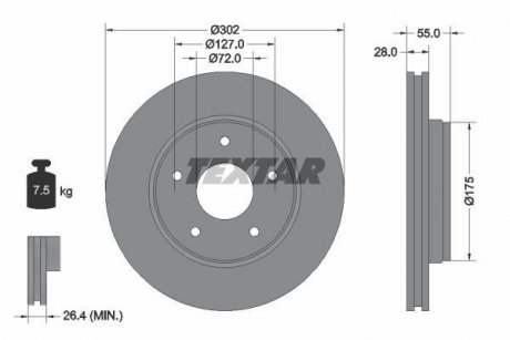 Диск гальмівний (передній) Jeep Wrangler 07- (302x28) PRO TEXTAR 92253303