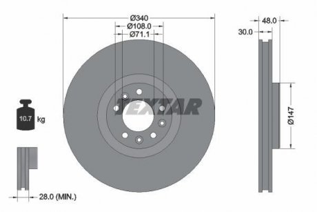 Диск гальмівний (передній) Citroen C5/C6/Peugeot 407/508 04- (340x30) PRO TEXTAR 92256003