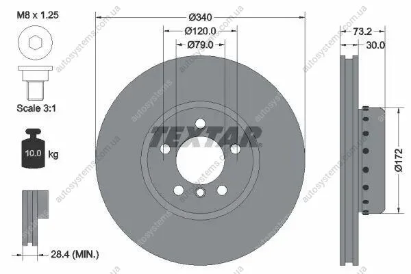 Диск гальмівний (передній) BMW 1 (F20/F21)/ 3 (F30/F31)/ 4 (F36) 11- (340x30) PRO+ TEXTAR 92264925 (фото 1)