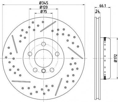 Диск гальмівний (задній) BMW 3 (F30/F80) 12-18 (345x24) PRO+ B38/B47/B48/N20/N47 TEXTAR 92265225 (фото 1)