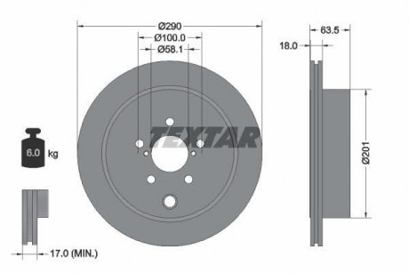 Диск гальмівний (задній) Subaru Outback/Impreza 07- (290x18) PRO TEXTAR 92270903