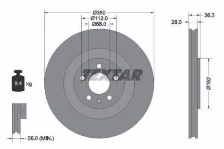 Диск тормозной (задн.) Audi A6/A7/A8/Q7/Q8 15- (3 TEXTAR 92290405 (фото 1)