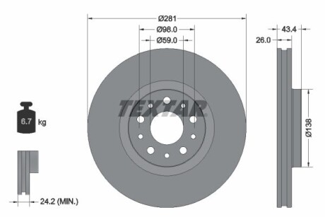 Тормозной диск передний вентилируемый TEXTAR 92304803