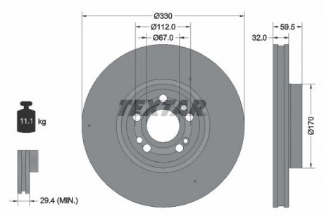 Диск гальмівний (передній) MB GLE (V167) 18- (330x32) PRO+ TEXTAR 92307105 (фото 1)