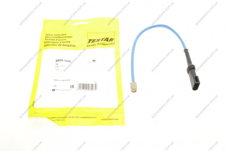 Датчик зносу гальмівних колодок (задніх) Ford Transit 2.0/2.2TDCI12- L=370mm TEXTAR 98051500 (фото 1)