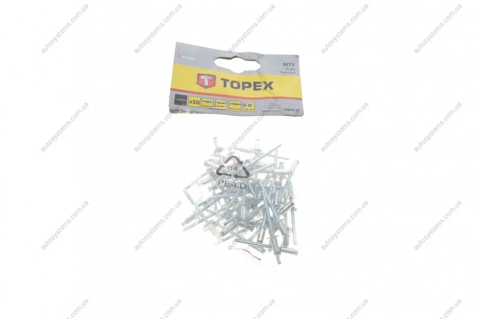 Заклепка алюмінієва (4.0х8mm) (к-кт 50шт) Topex 43E401 (фото 1)