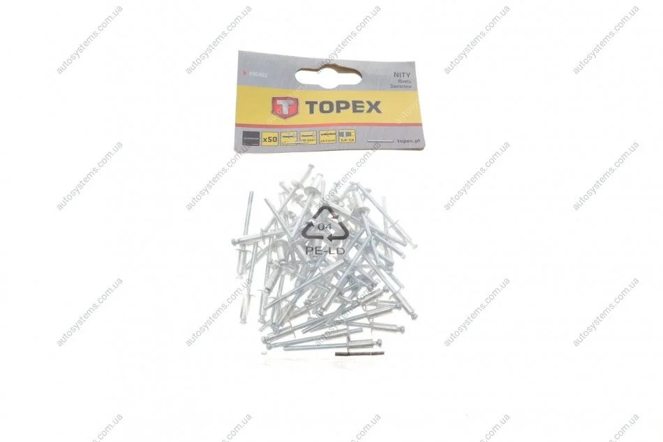 Заклепка алюмінієва (4.0х10mm) (к-кт 50шт) Topex 43E402 (фото 1)