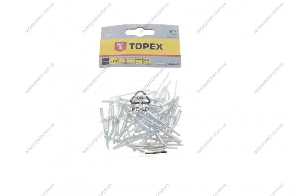 Заклепка алюмінієва (4.0х12.5mm) (к-кт 50шт) Topex 43E403 (фото 1)