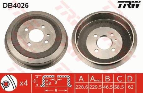 Тормозной барабан задний TRW DB4026