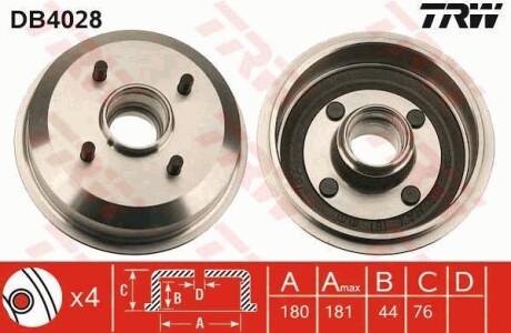 Тормозной барабан задний TRW DB4028