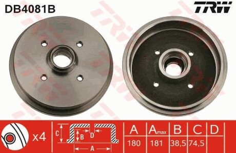 Тормозной барабан со ступичным подшипником в сборе TRW DB4081B