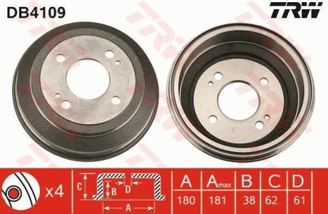 Тормозной барабан задний TRW DB4109