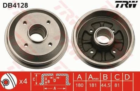 Тормозной барабан задний TRW DB4128