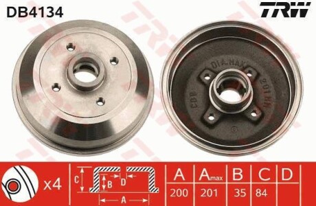 Тормозной барабан задний TRW DB4134