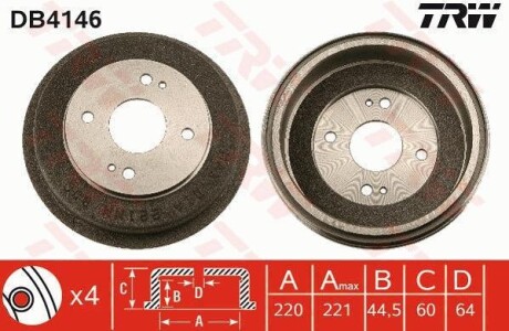 Тормозной барабан задний TRW DB4146