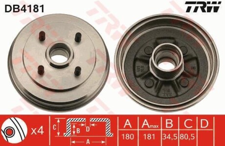 Тормозной барабан задний TRW DB4181