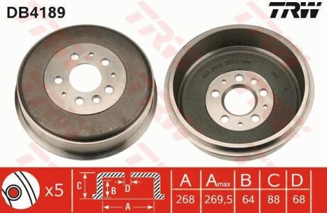 Тормозной барабан задний TRW DB4189