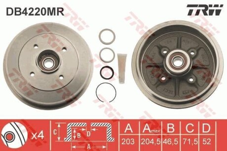 Тормозной барабан со ступичным подшипником в сборе TRW DB4220MR