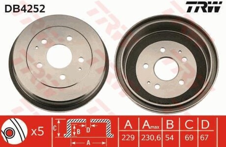 Тормозной барабан задний TRW DB4252
