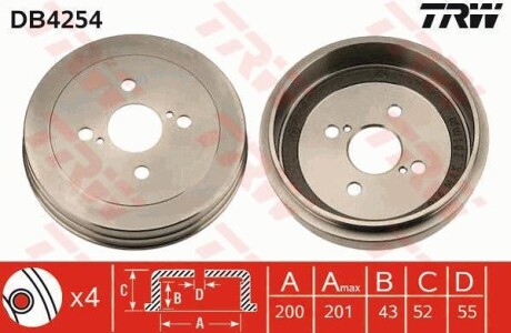 Тормозной барабан задний TRW DB4254