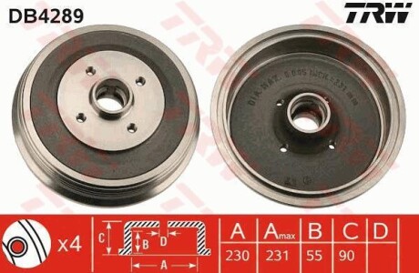 Тормозной барабан задний TRW DB4289